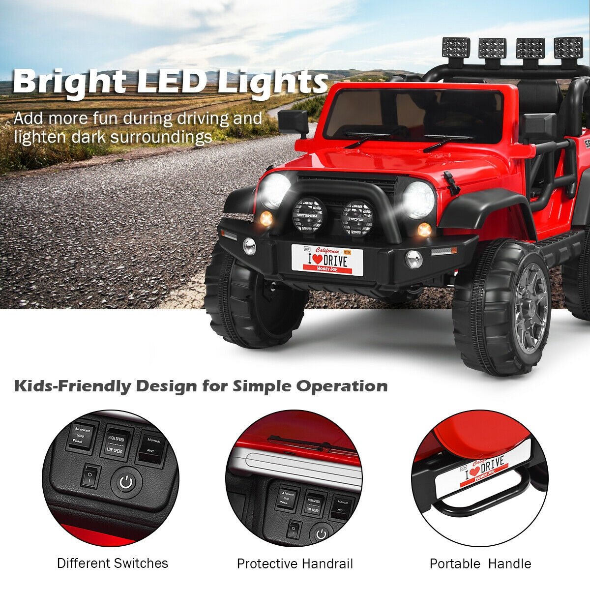 12V 2-Seater Ride on Car Truck with Remote Control and Storage Room-Red view 7