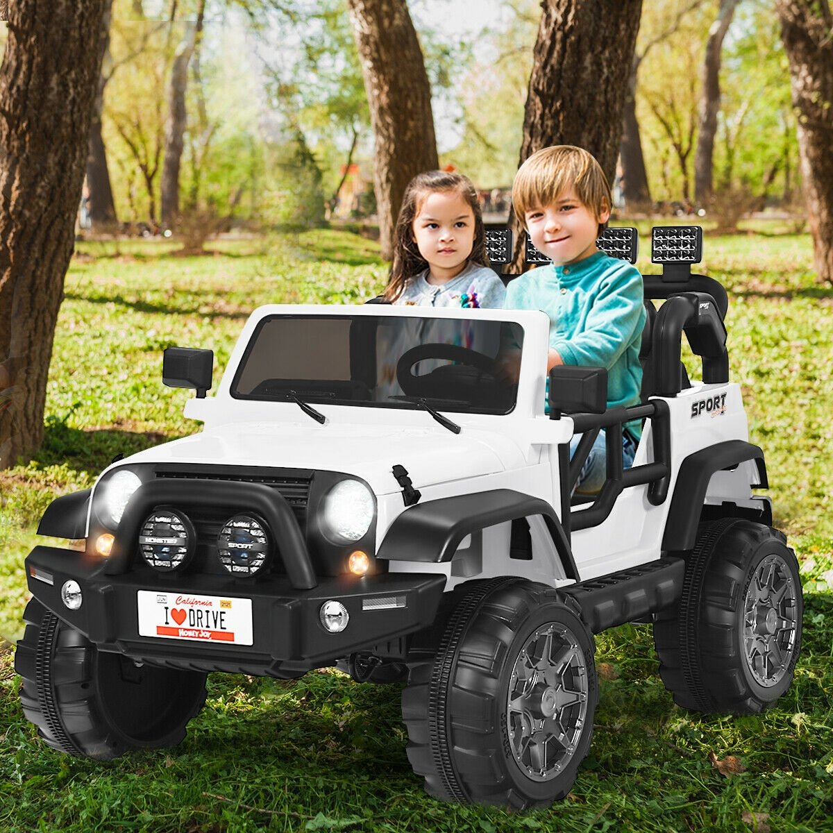 12V 2-Seater Ride on Car Truck with Remote Control and Storage Room-White view 2