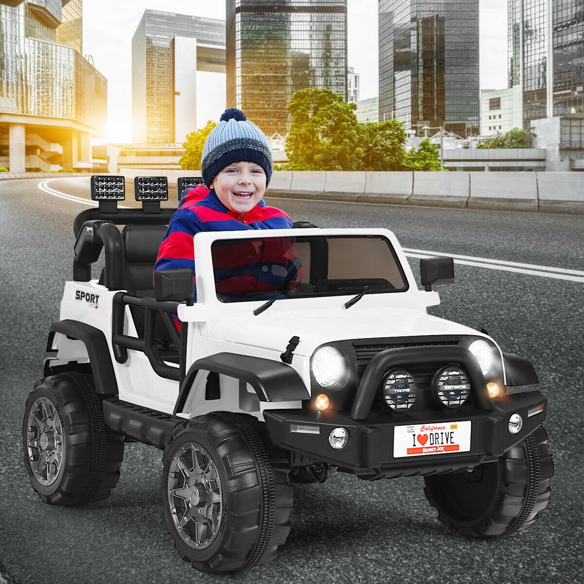 12V 2-Seater Ride on Car Truck with Remote Control and Storage Room-White view 3