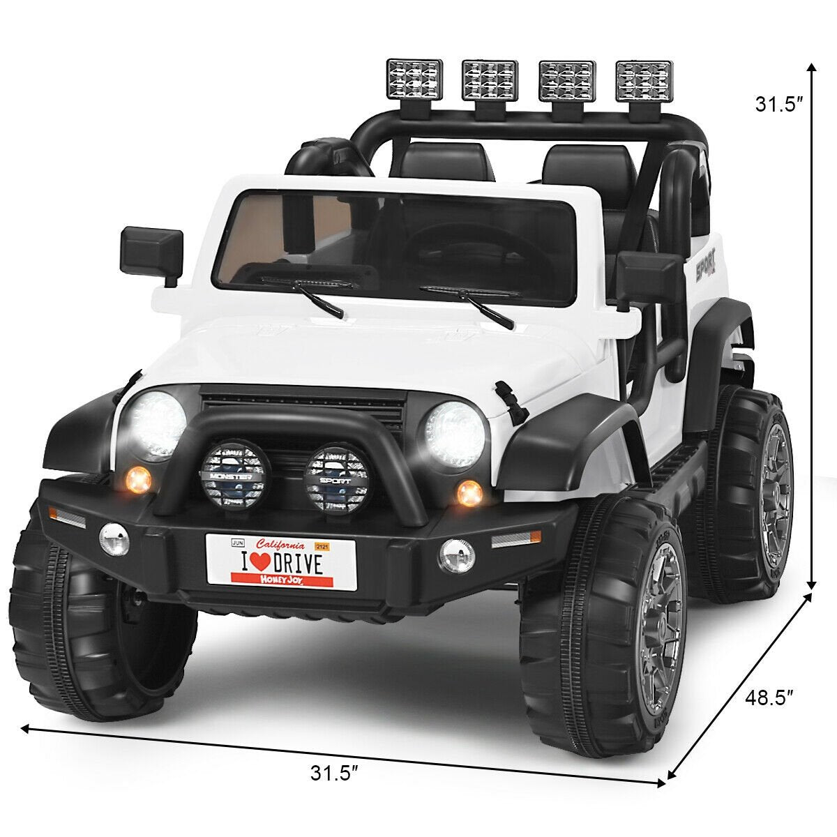 12V 2-Seater Ride on Car Truck with Remote Control and Storage Room-White view 5