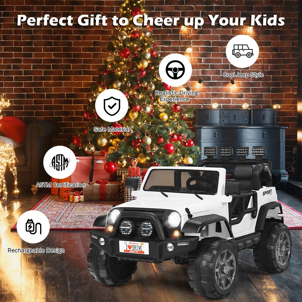 12V 2-Seater Ride on Car Truck with Remote Control and Storage Room-White view 6