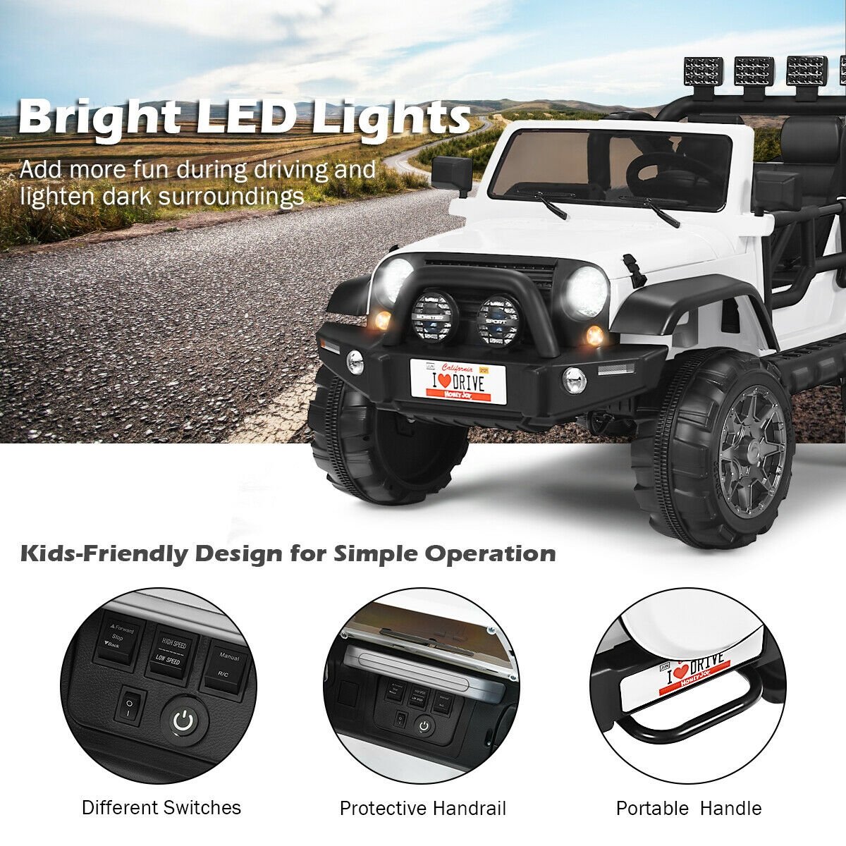 12V 2-Seater Ride on Car Truck with Remote Control and Storage Room-White view 7