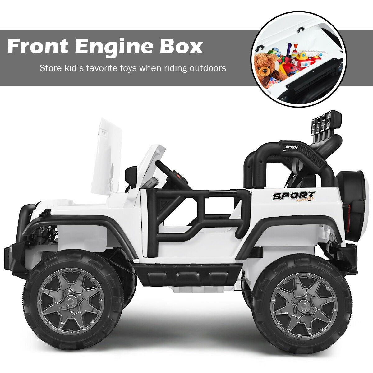 12V 2-Seater Ride on Car Truck with Remote Control and Storage Room-White view 9