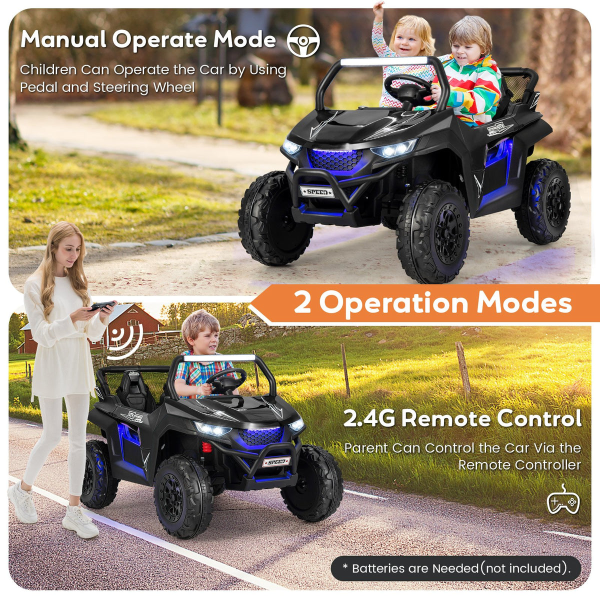 12V 2-Seater Kids Ride on UTV with Slow Start Function Music-Black view 5