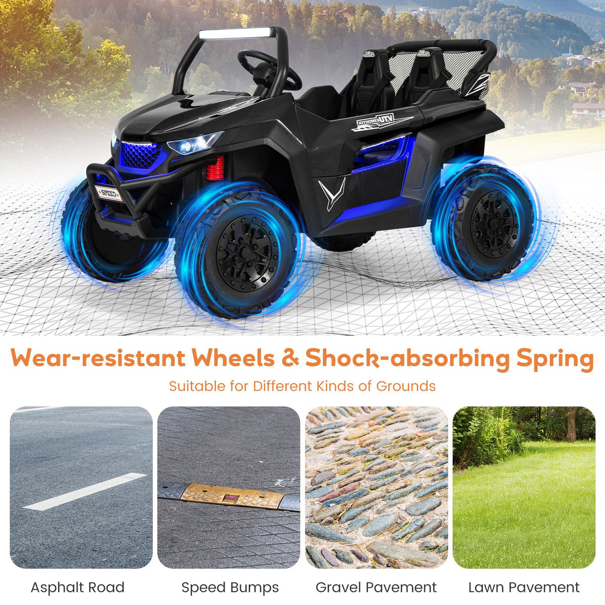 12V 2-Seater Kids Ride on UTV with Slow Start Function Music-Black view 8