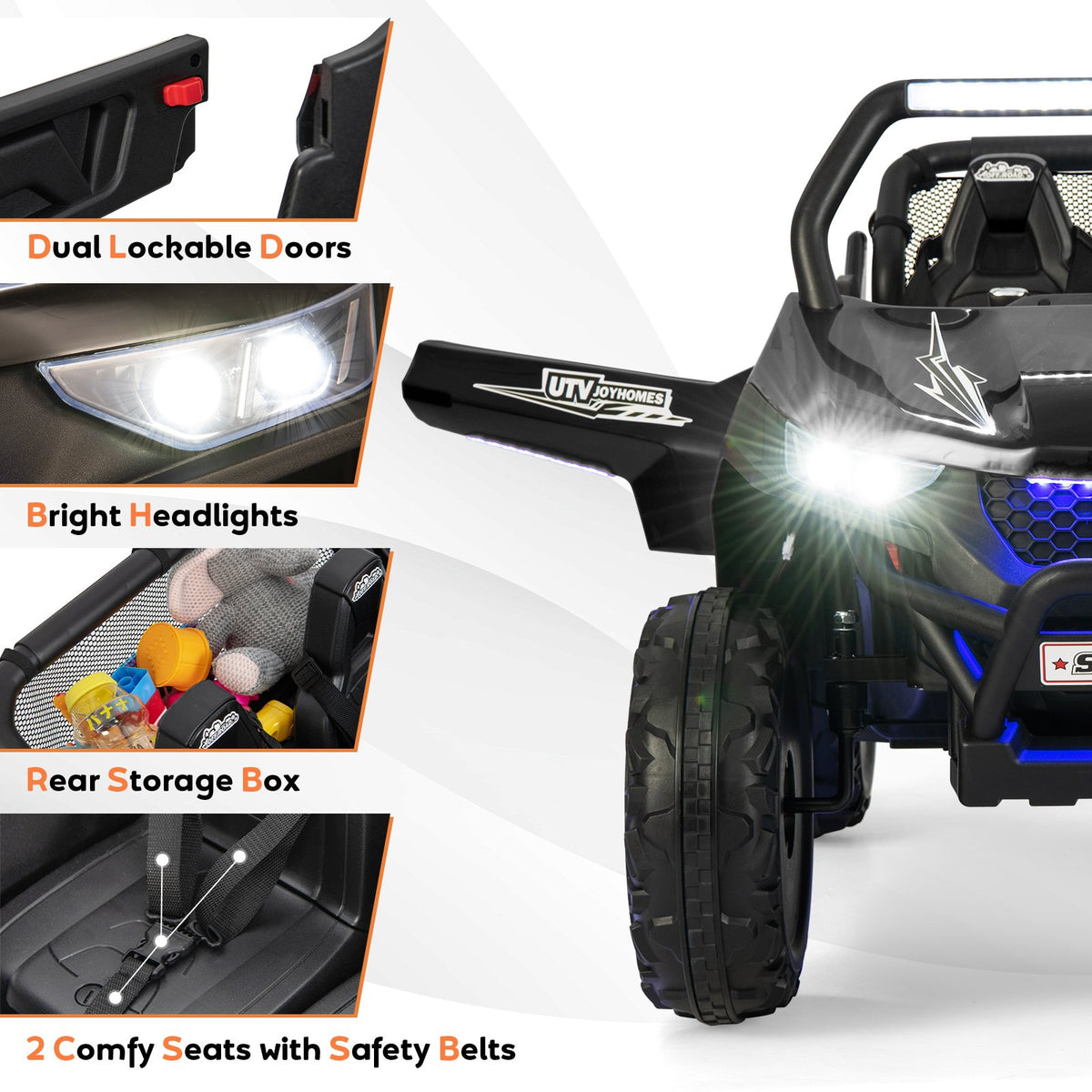 12V 2-Seater Kids Ride on UTV with Slow Start Function Music-Black view 9