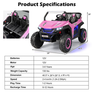 12V 2-Seater Kids Ride on UTV with Slow Start Function Music-Pink view 4