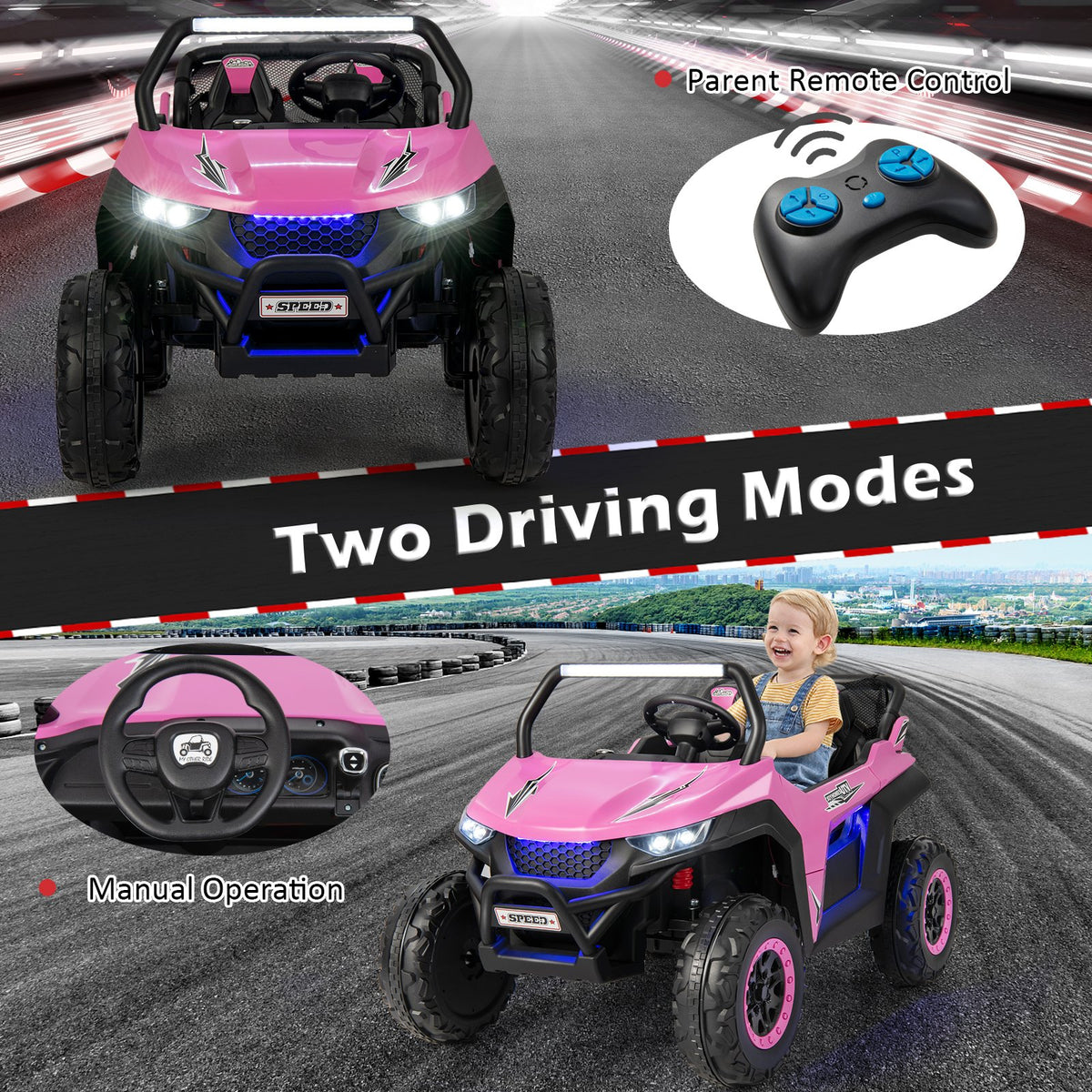 12V 2-Seater Kids Ride on UTV with Slow Start Function Music-Pink view 6