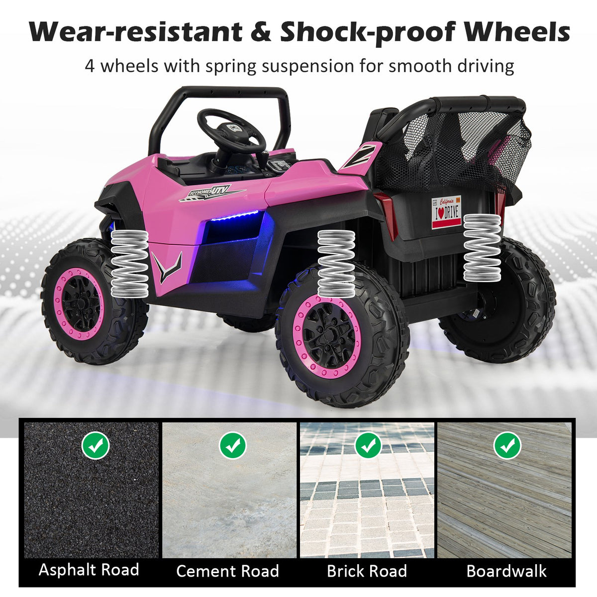 12V 2-Seater Kids Ride on UTV with Slow Start Function Music-Pink view 7