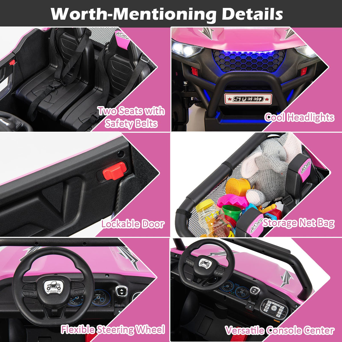12V 2-Seater Kids Ride on UTV with Slow Start Function Music-Pink view 8