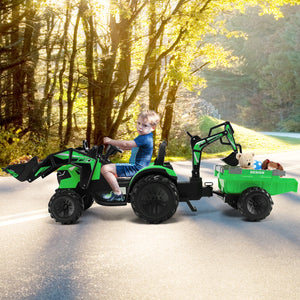 12V 3 in 1 Kids Ride On Excavator with Shovel Bucket and Music-Green view 2