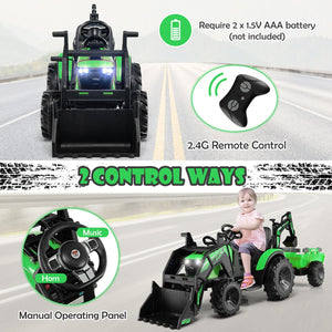 12V 3 in 1 Kids Ride On Excavator with Shovel Bucket and Music-Green view 8