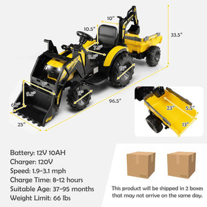 12V 3 in 1 Kids Ride On Excavator with Shovel Bucket and Music-Yellow view 4
