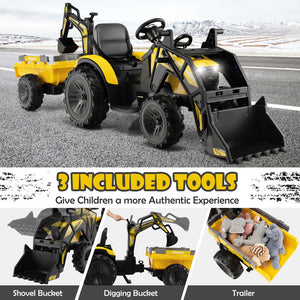 12V 3 in 1 Kids Ride On Excavator with Shovel Bucket and Music-Yellow view 6