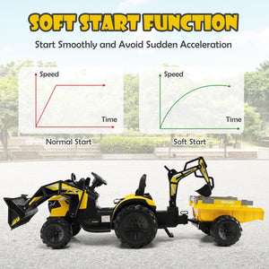 12V 3 in 1 Kids Ride On Excavator with Shovel Bucket and Music-Yellow view 9