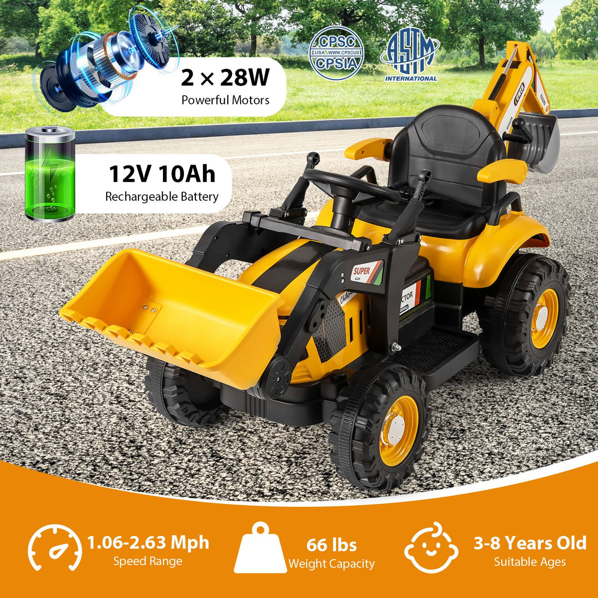 4-in-1 Kids Ride on Tractor 12V Excavator Bulldozer with Remote Control-Yellow view 5