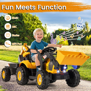 4-in-1 Kids Ride on Tractor 12V Excavator Bulldozer with Remote Control-Yellow view 7