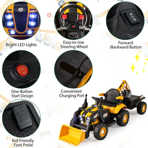 4-in-1 Kids Ride on Tractor 12V Excavator Bulldozer with Remote Control-Yellow view 8