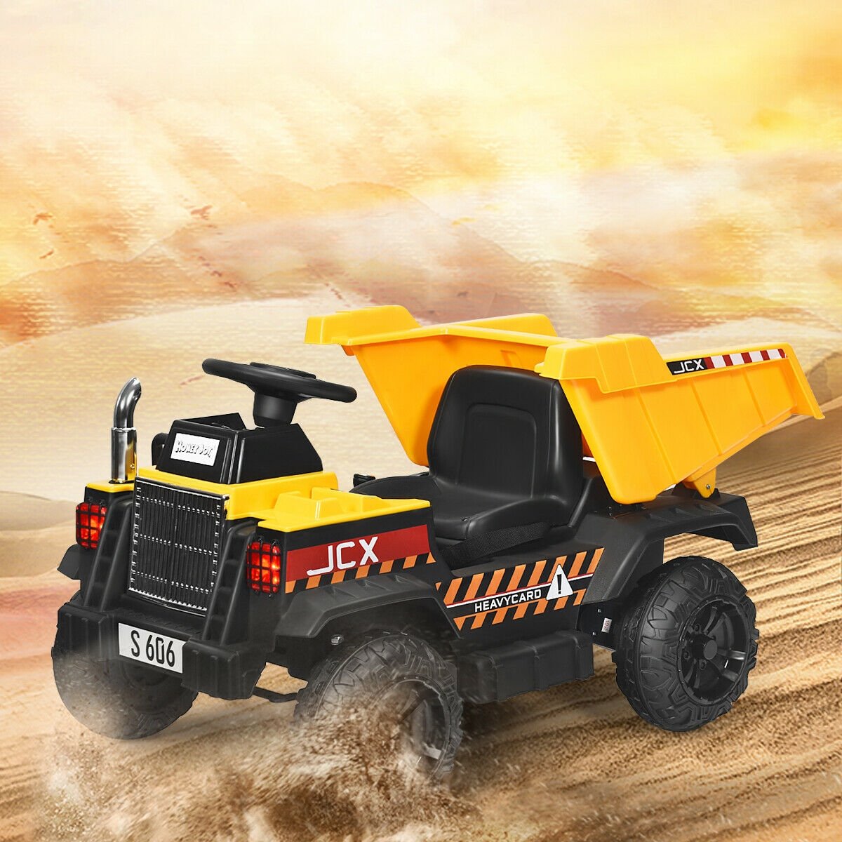 12V Battery Kids Ride On Dump Truck with Electric Bucket and Dump Bed-Yellow view 2