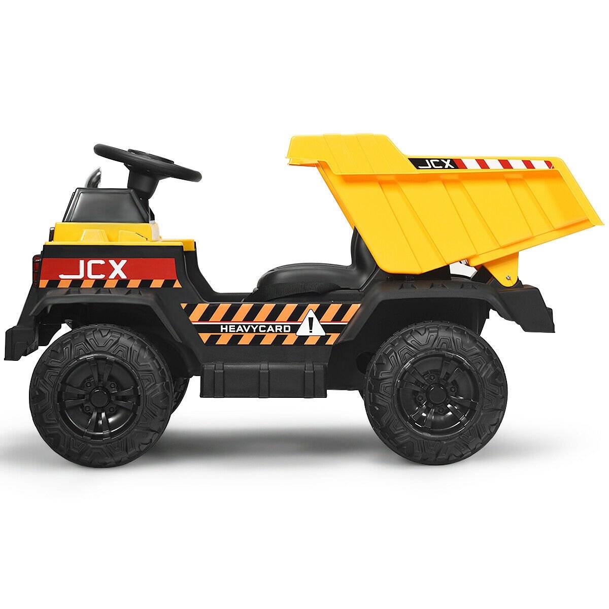12V Battery Kids Ride On Dump Truck with Electric Bucket and Dump Bed-Yellow view 4