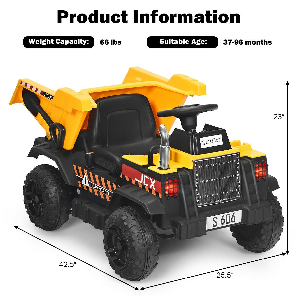 12V Battery Kids Ride On Dump Truck with Electric Bucket and Dump Bed-Yellow view 5
