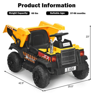 12V Battery Kids Ride On Dump Truck with Electric Bucket and Dump Bed-Yellow view 5