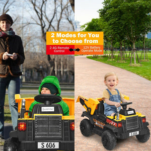 12V Battery Kids Ride On Dump Truck with Electric Bucket and Dump Bed-Yellow view 6