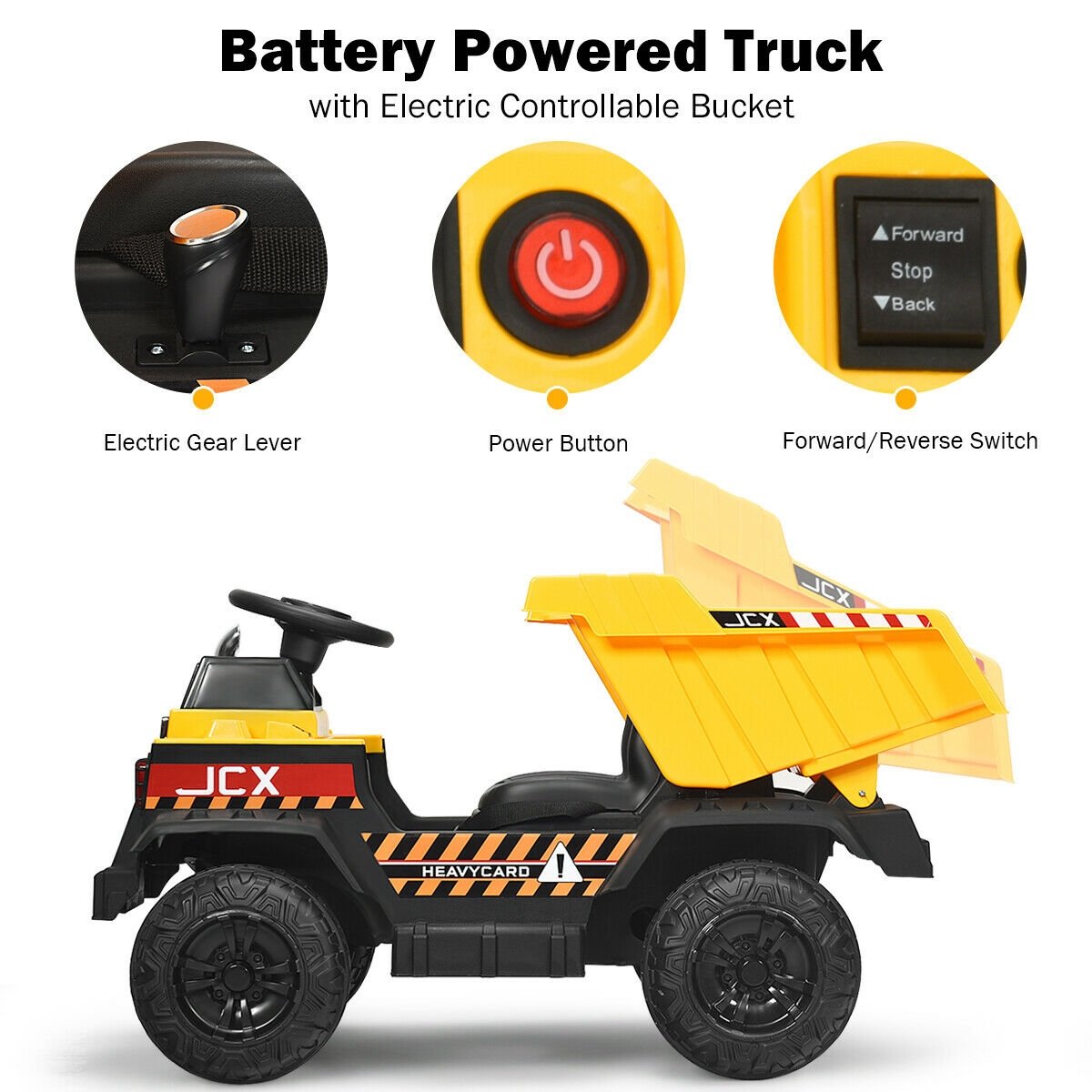 12V Battery Kids Ride On Dump Truck with Electric Bucket and Dump Bed-Yellow view 9