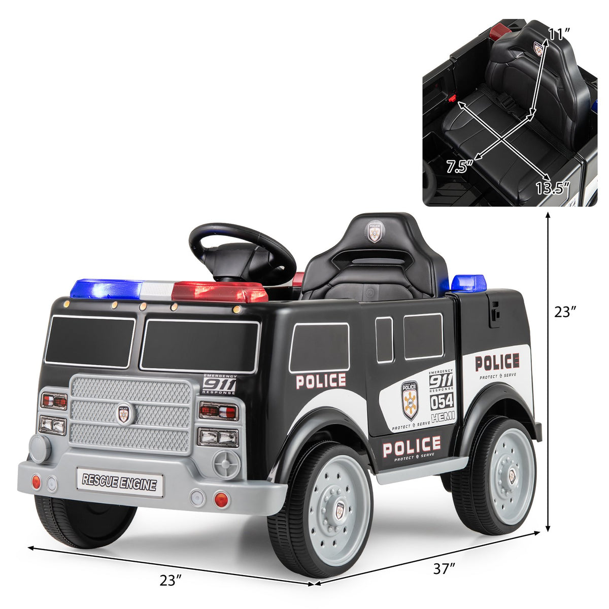 12V Battery Powered Electric Vehicle with 3 Speeds and Megaphone-Black view 4
