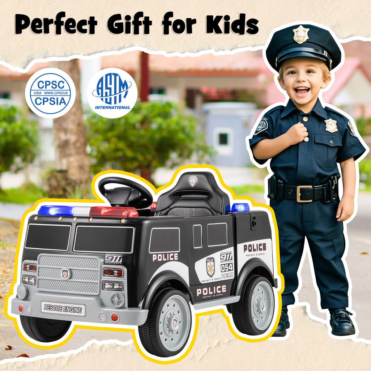 12V Battery Powered Electric Vehicle with 3 Speeds and Megaphone-Black view 7