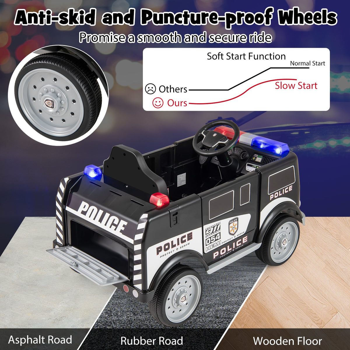 12V Battery Powered Electric Vehicle with 3 Speeds and Megaphone-Black view 9