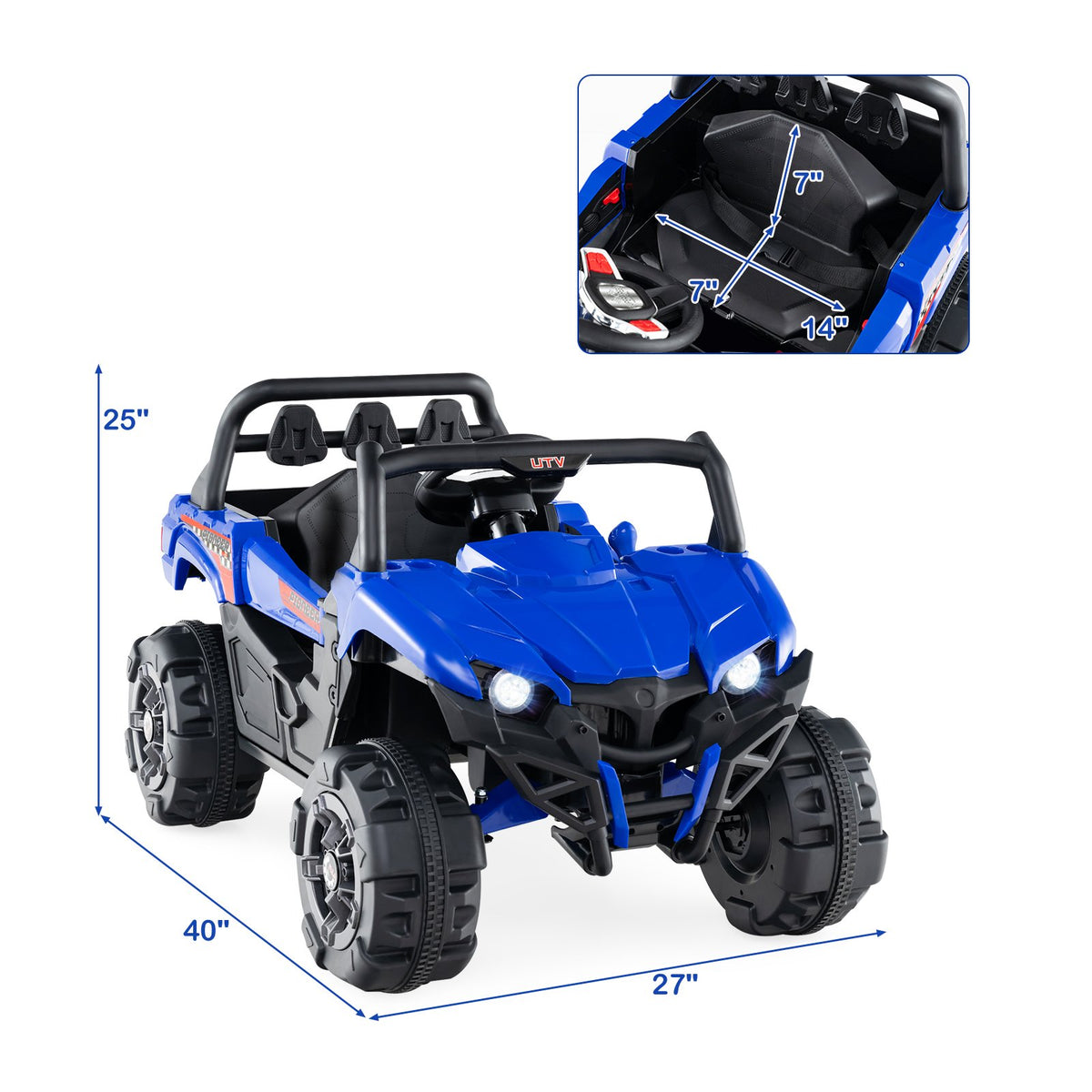 12V Battery Powered Electric Vehicle with Remote Control and 3 Speeds-Blue view 4