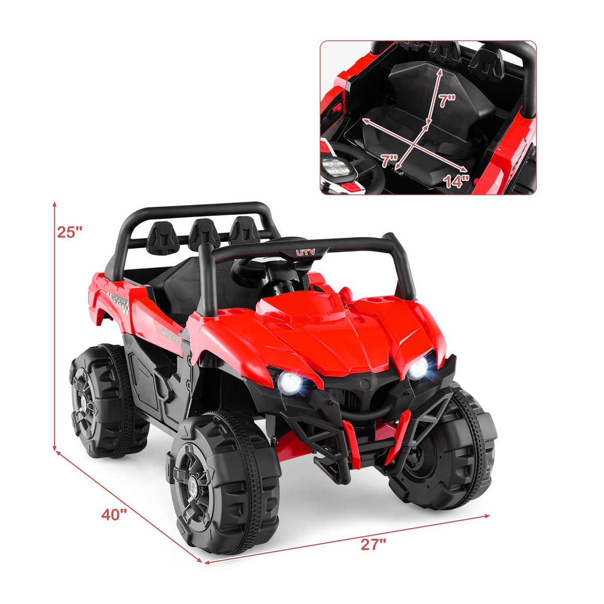 12V Battery Powered Electric Vehicle with Remote Control and 3 Speeds-Red view 4