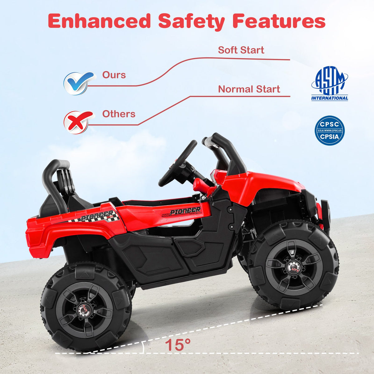 12V Battery Powered Electric Vehicle with Remote Control and 3 Speeds-Red view 9