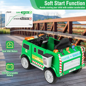 12V Battery Powered Electric Vehicle with Remote Control and Trash Bin-Green view 6