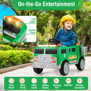 12V Battery Powered Electric Vehicle with Remote Control and Trash Bin-Green view 7