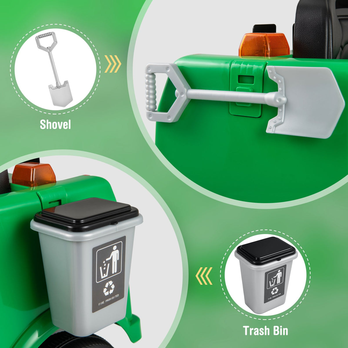 12V Battery Powered Electric Vehicle with Remote Control and Trash Bin-Green view 9