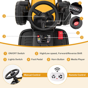 12V Battery Powered Kids Ride on Excavator with Adjustable Arm and Bucket-Yellow view 9