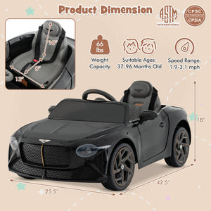12V Powered Car Kids Ride-on Racer Car Licensed Bentley Bacalar-Black view 5