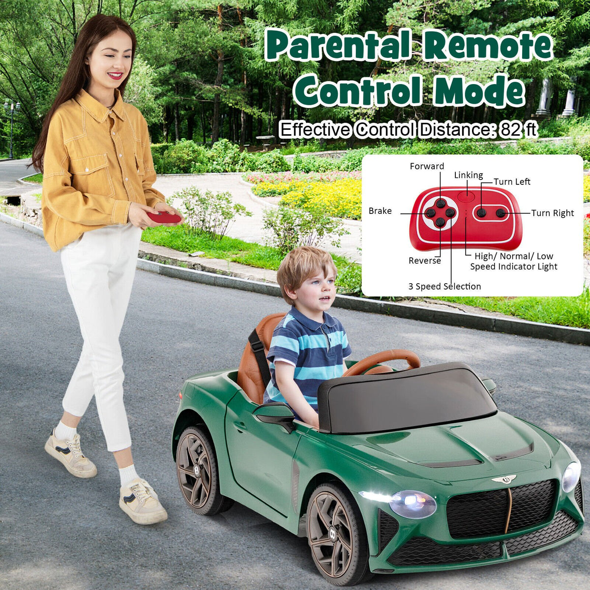 12V Powered Car Kids Ride-on Racer Car Licensed Bentley Bacalar-Green view 9