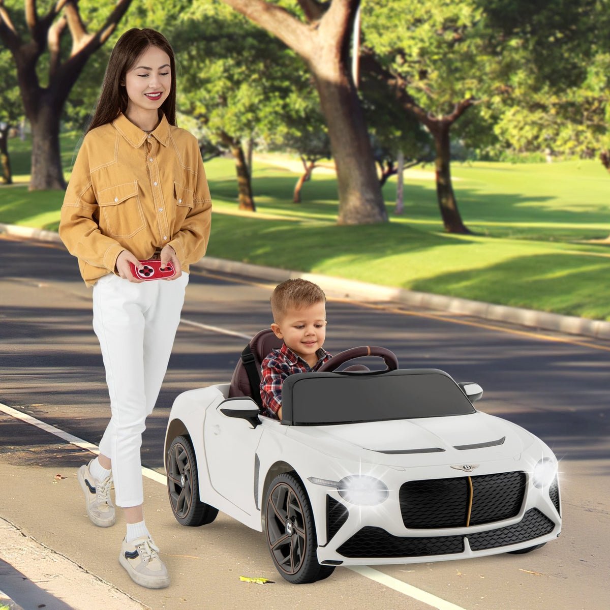 12V Powered Car Kids Ride-on Racer Car Licensed Bentley Bacalar-White view 2