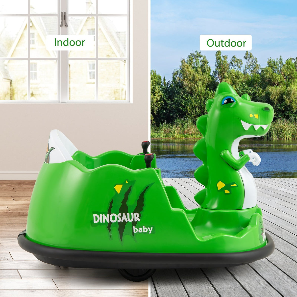 12V Bumper Car with Spray Function and Remote Control for Toddlers Aged 2-5-Green view 3