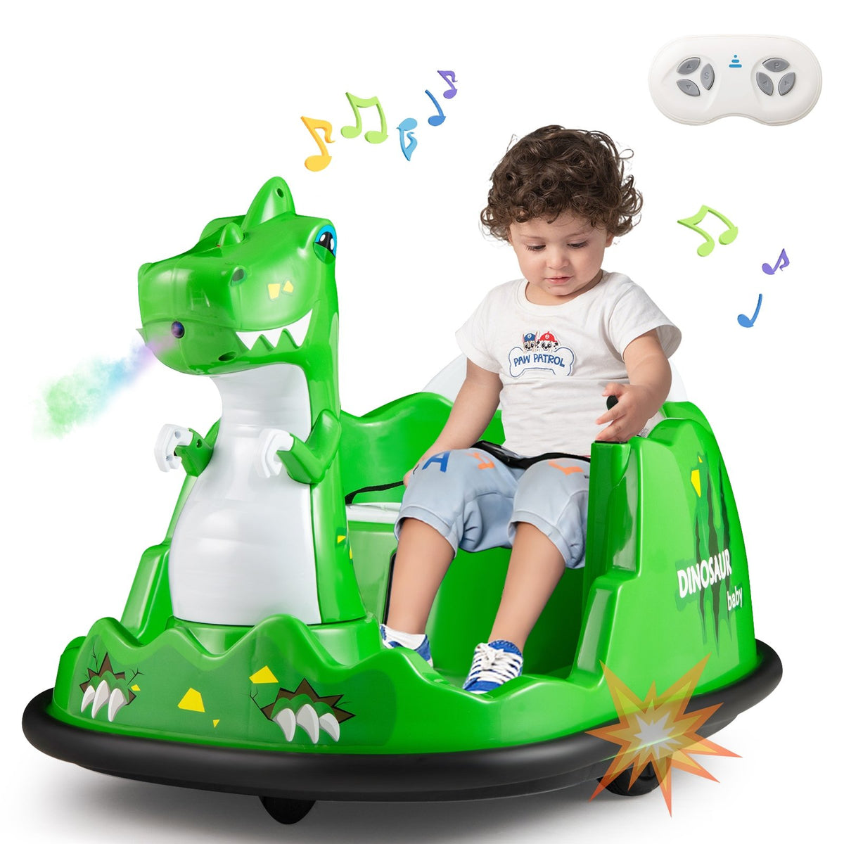 12V Bumper Car with Spray Function and Remote Control for Toddlers Aged 2-5-Green view 4