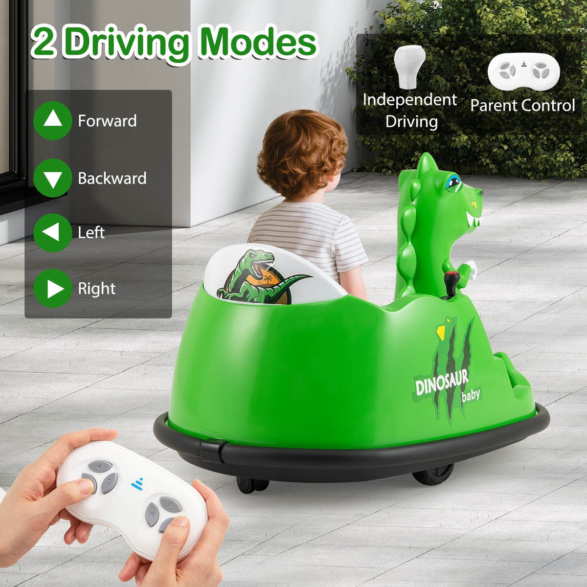 12V Bumper Car with Spray Function and Remote Control for Toddlers Aged 2-5-Green view 8