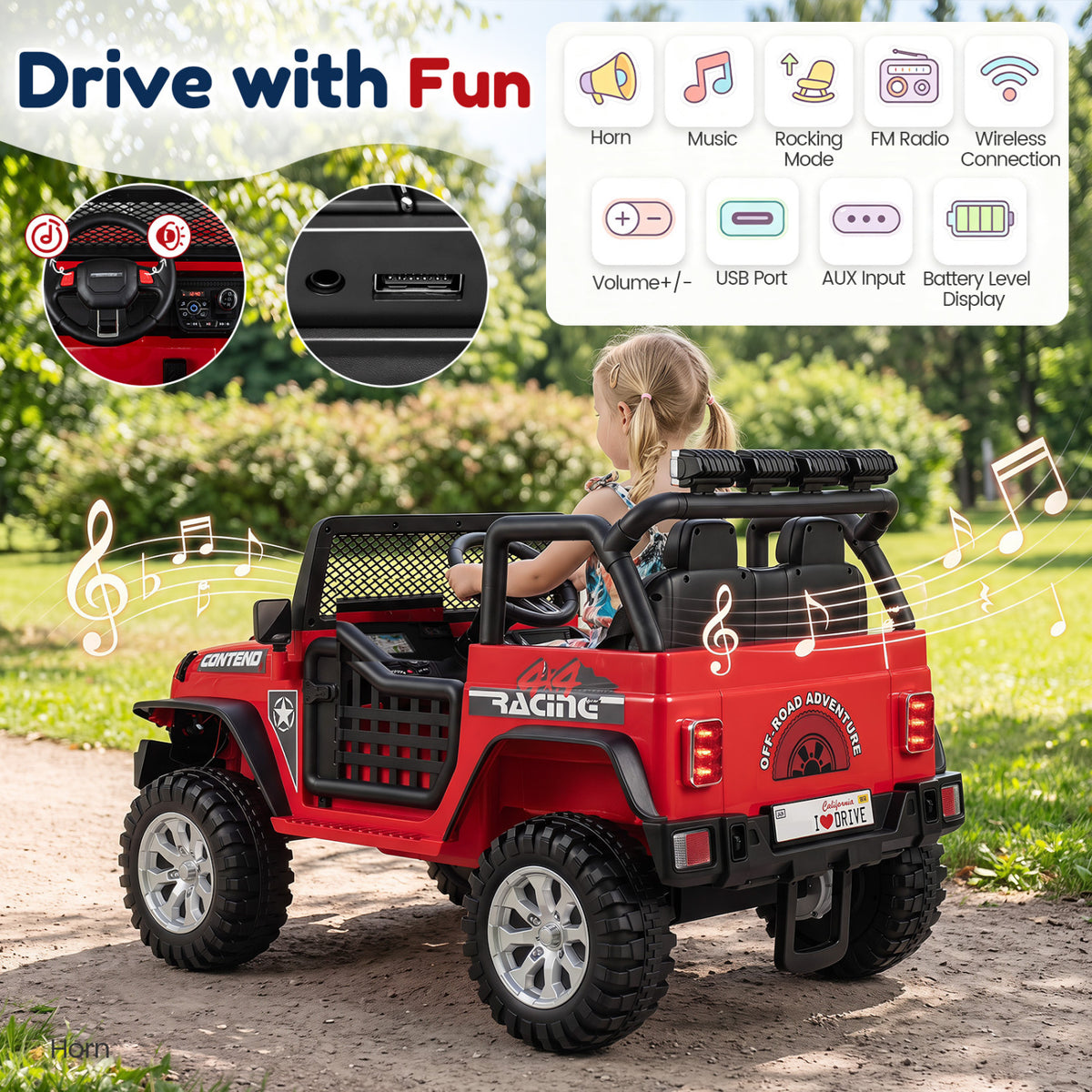 12V Electric 2-Seater Kids Ride On Car with Parent Remote Control-Red view 6