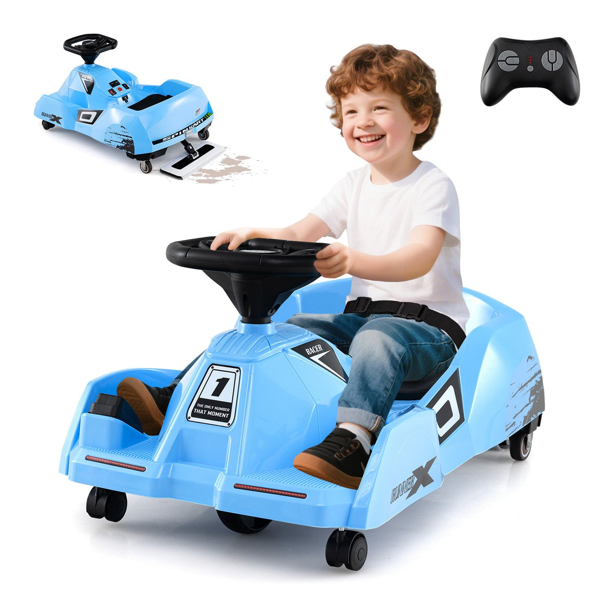 12V Electric Cleaning Go Kart with Detachable Mop and Remote Control-Blue view 3