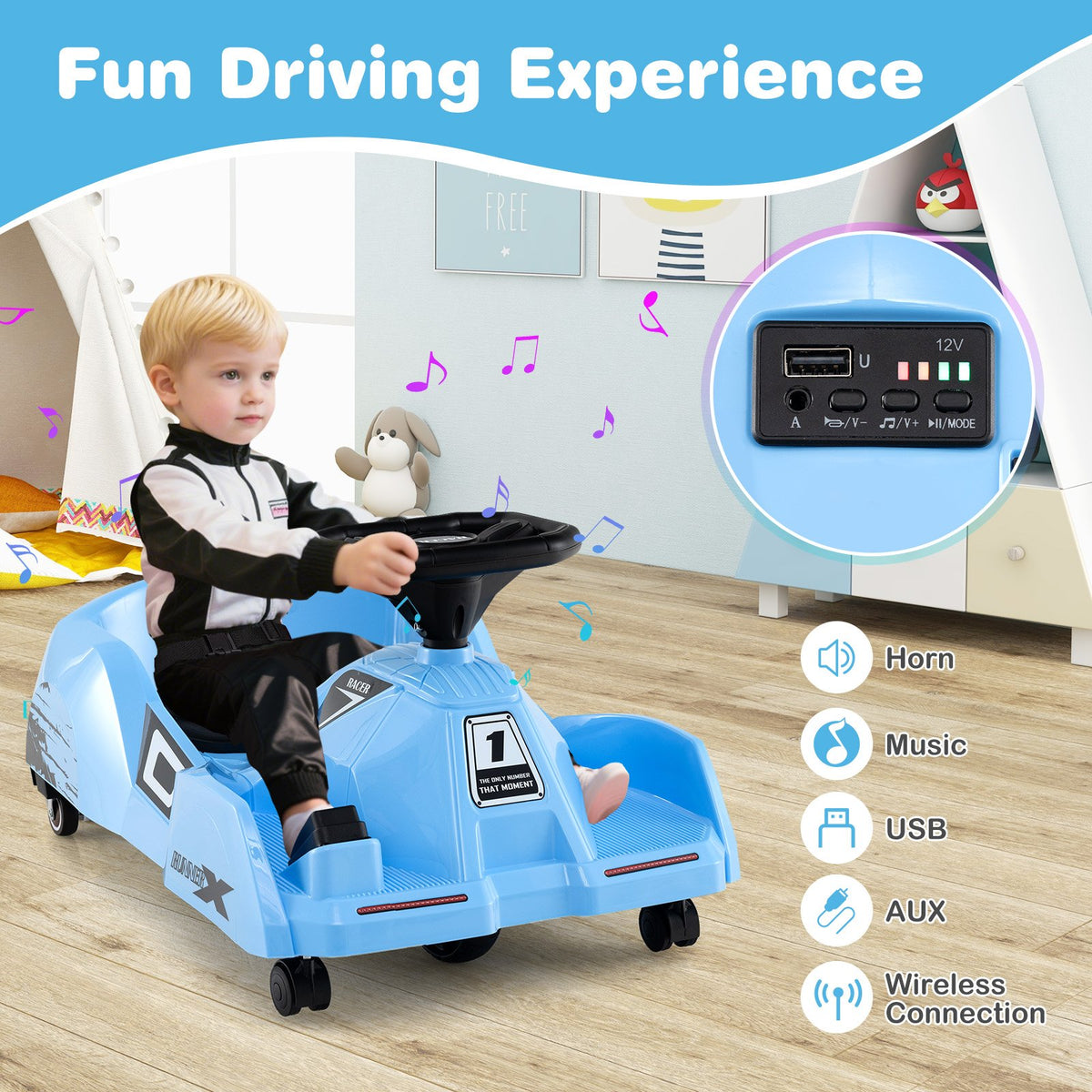 12V Electric Cleaning Go Kart with Detachable Mop and Remote Control-Blue view 7