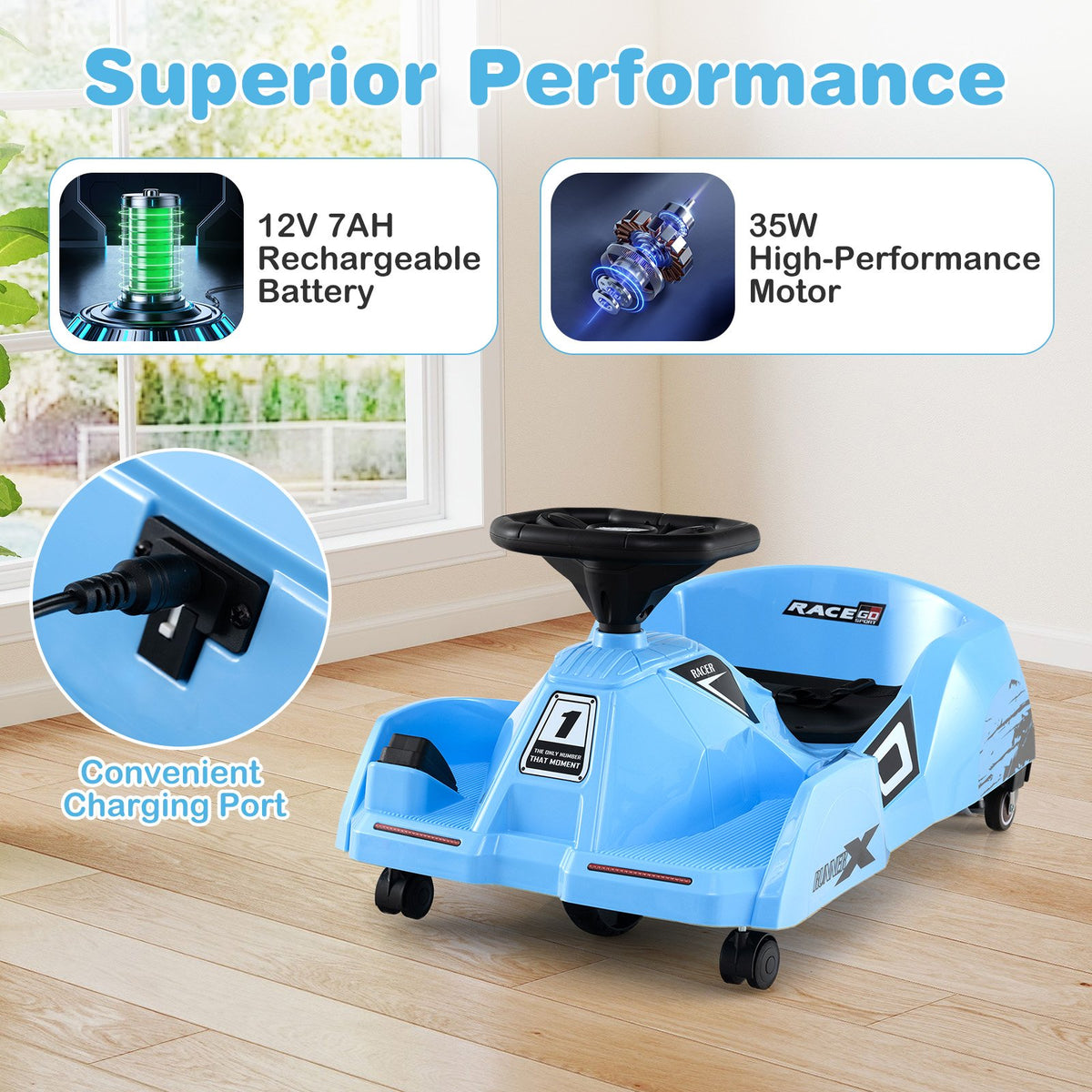 12V Electric Cleaning Go Kart with Detachable Mop and Remote Control-Blue view 8