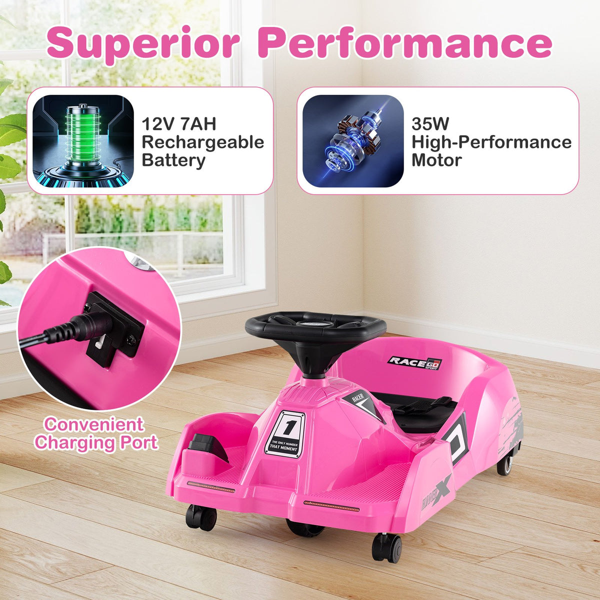 12V Electric Cleaning Go Kart with Detachable Mop and Remote Control-Pink view 8