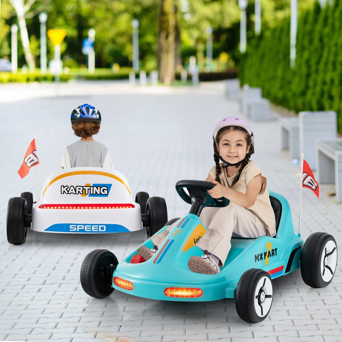 12V Electric Go Kart for Kids Race Toy with Remote Control and Music-Blue view 2